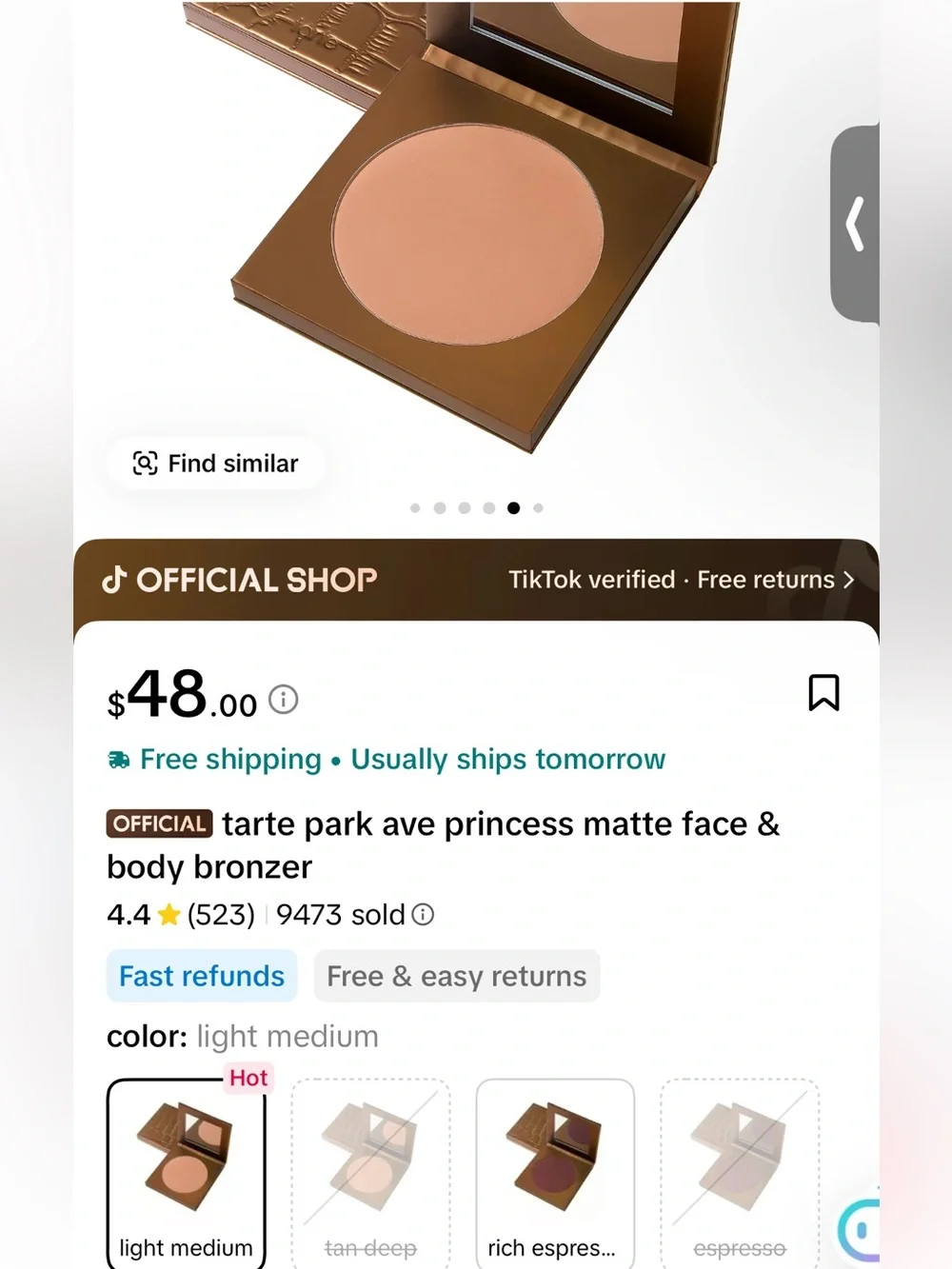 tarte matte bronzer compact in light-medium